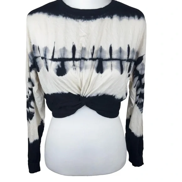 Mono B Tie Dye Twist Front Long Sleeve Crop Top Size Medium - Picture 2 of 8